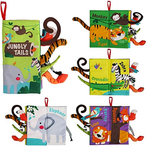 beiens Baby Books Toys, Touch and Feel Crinkle Cloth Books for Babies, Infants & Toddler, Early Development Interactive Car & Stroller Soft Toys for Boys & Girls (Jungle Tails-1 Book) by beiens
