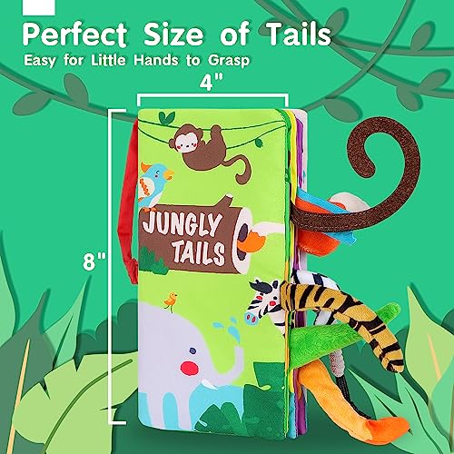 beiens Baby Books Toys, Touch and Feel Crinkle Cloth Books for Babies, Infants & Toddler, Early Development Interactive Car & Stroller Soft Toys for Boys & Girls (Jungle Tails-1 Book) by beiens
