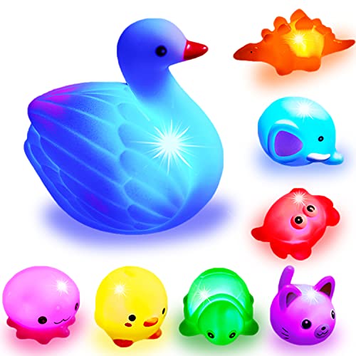 Bath Toys for Toddlers Baby 8 Pack Light Up Toys - Bathtub Toy Flashing Colourful LED Light Shower Bathtime for Kids Infants Toddler Child Preschool Bathtub Bathroom Shower Games Swimming Pool Party from HLXY