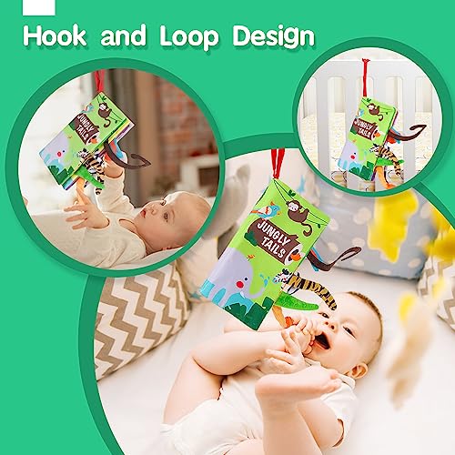 beiens Baby Books Toys, Touch and Feel Crinkle Cloth Books for Babies, Infants & Toddler, Early Development Interactive Car & Stroller Soft Toys for Boys & Girls (Jungle Tails-1 Book) by beiens
