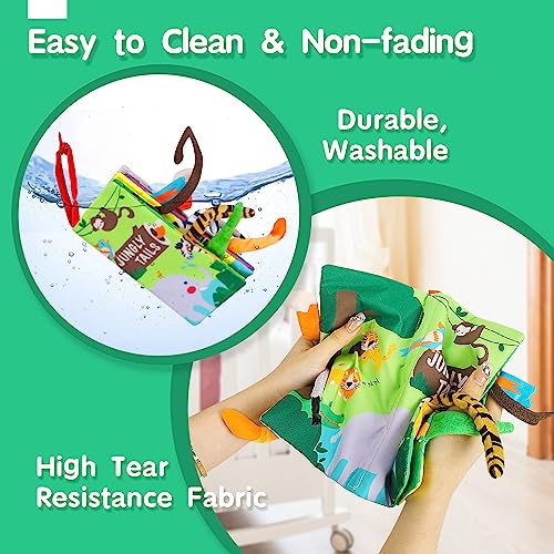 beiens Baby Books Toys, Touch and Feel Crinkle Cloth Books for Babies, Infants & Toddler, Early Development Interactive Car & Stroller Soft Toys for Boys & Girls (Jungle Tails-1 Book) by beiens