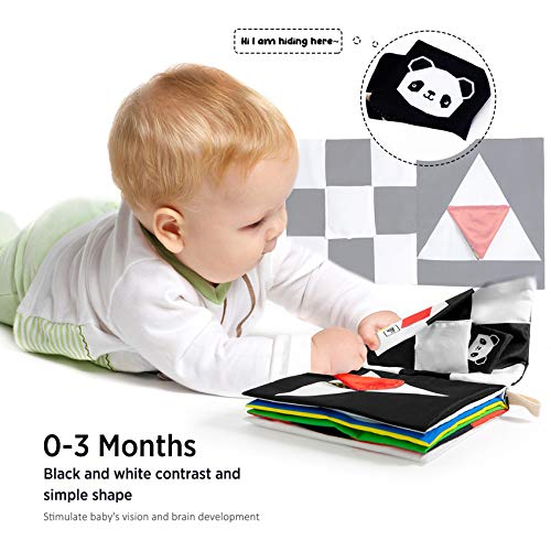 beiens Baby Books Toys, High Contrast Black and White Books Non Toxic Fabric Touch and Feel Crinkle Cloth Books Early Educational Stimulation Toys for Infants Toddlers, Baby Gift Soft Stroller Toys by beiens