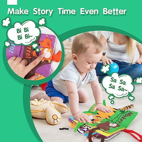 beiens Baby Books Toys, Touch and Feel Crinkle Cloth Books for Babies, Infants & Toddler, Early Development Interactive Car & Stroller Soft Toys for Boys & Girls (Jungle Tails-1 Book) by beiens