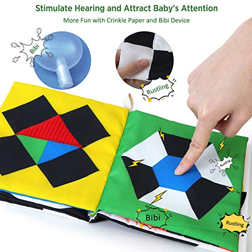 beiens Baby Books Toys, High Contrast Black and White Books Non Toxic Fabric Touch and Feel Crinkle Cloth Books Early Educational Stimulation Toys for Infants Toddlers, Baby Gift Soft Stroller Toys by beiens