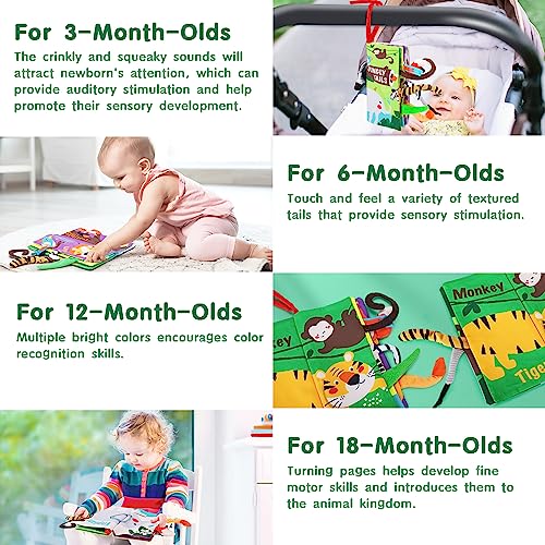 beiens Baby Books Toys, Touch and Feel Crinkle Cloth Books for Babies, Infants & Toddler, Early Development Interactive Car & Stroller Soft Toys for Boys & Girls (Jungle Tails-1 Book) by beiens