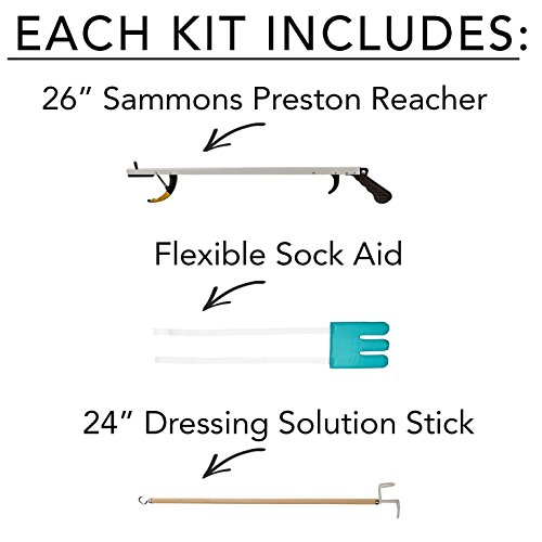 Sammons Preston - 49852 Assistive Device Kit 4, Includes 26" SPR Reacher, Flexible Sock Aid & 26" Dressing Stick, Adaptive Dressing & Independent Daily Living Aid for Those with Limited Reaching Ability by Patterson Medical Holdings Inc.