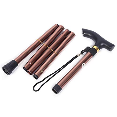 4Colors Folding Cane - Foldable, Adjustable, Lightweight Aluminum Offset Walking Cane - Collapsible Walking Stick with Ergonomic T Handle - Ideal Daily Living Aid (Coffee color without LED light) from Unibell