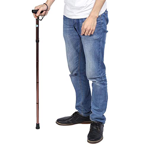 4Colors Folding Cane - Foldable, Adjustable, Lightweight Aluminum Offset Walking Cane - Collapsible Walking Stick with Ergonomic T Handle - Ideal Daily Living Aid (Coffee color without LED light) from Unibell