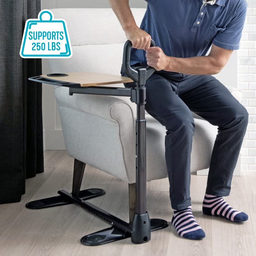 Able Life Able Tray Table, Adjustable Bamboo Swivel TV and Laptop Table with Ergonomic Stand Assist Safety Handle, Independent Living Aid by Powder Coated Steel, Bamboo