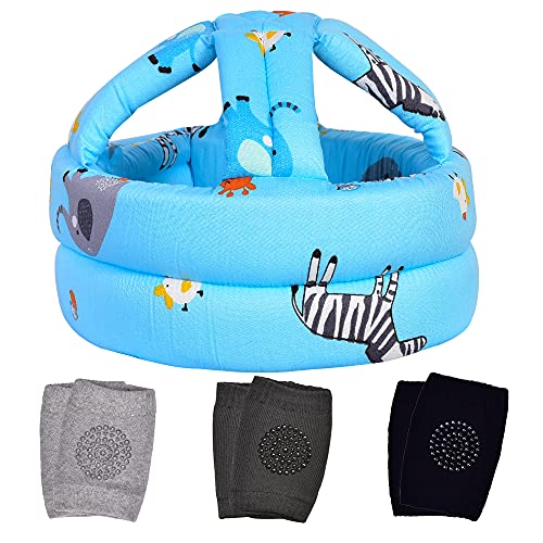 TORASO Baby Head Protector & Baby Knee Pads for Crawling,Infant Safety Helmet & Walking Baby Helmetï¼for Age 6-36 Months, Blue Zoo(A) by TORASO