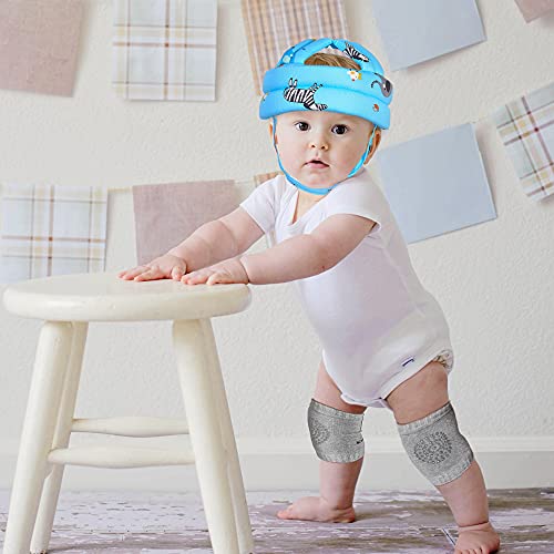 TORASO Baby Head Protector & Baby Knee Pads for Crawling,Infant Safety Helmet & Walking Baby Helmetï¼for Age 6-36 Months, Blue Zoo(A) by TORASO