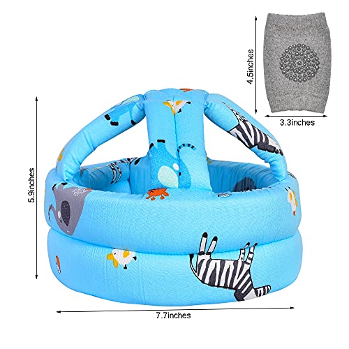 TORASO Baby Head Protector & Baby Knee Pads for Crawling,Infant Safety Helmet & Walking Baby Helmetï¼for Age 6-36 Months, Blue Zoo(A) by TORASO