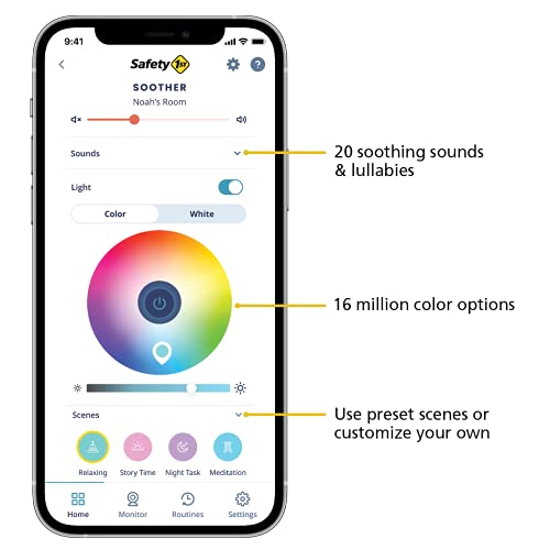 Safety 1st Connected Smart Soother â Light & Sound Machine, Night Light, Includes 20 Classic lullabies and Soothing Sounds, Timer, Wi-Fi and Button Controlled, iOS and Android Compatible from Dorel Juvenile Group-CA