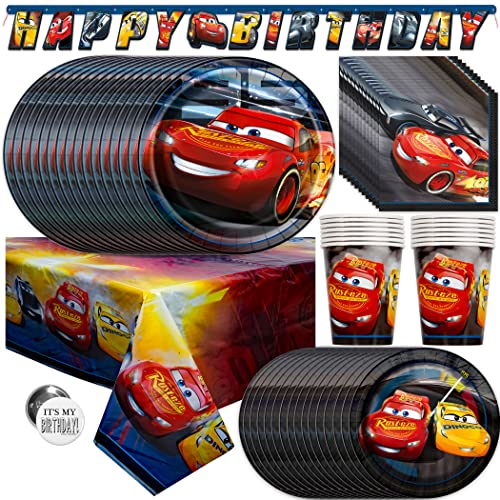 Disney Cars Party Supplies and Decorations for Birthday, Serves 16 Guests, Perfect for Girls and Boys, Easy Setup and Takedown with Table Cover, Plates, Napkins & More from Unique