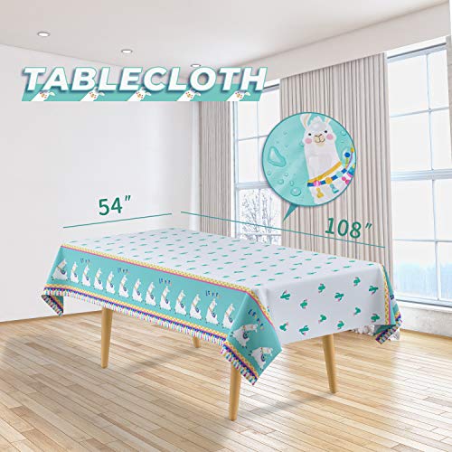 Decorlife Llama Birthday Party Supplies Serves 16, Cute Party Decorations for Girls, Complete Pack Includes Popcorn, 54" x 108" Tablecloth, Pre-strung Banner, Heavy Duty Utensil, 138 PCS from decorlife