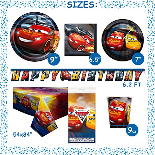 Disney Cars Party Supplies and Decorations for Birthday, Serves 16 Guests, Perfect for Girls and Boys, Easy Setup and Takedown with Table Cover, Plates, Napkins & More from Unique
