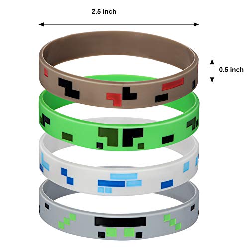 24 Pieces Pixelated Miner Crafting Style Character Wristband Bracelets Silicone Wristbands, Pixelated Theme Bracelet Designs for Mining Themed or Crafting Style Party Supplies (24 Pieces, Style 1) by Jovitec