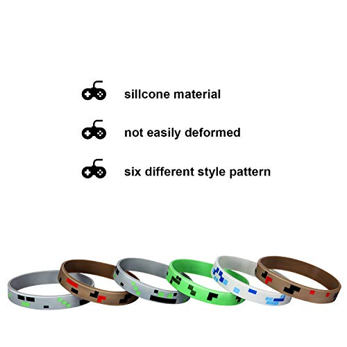 24 Pieces Pixelated Miner Crafting Style Character Wristband Bracelets Silicone Wristbands, Pixelated Theme Bracelet Designs for Mining Themed or Crafting Style Party Supplies (24 Pieces, Style 1) by Jovitec
