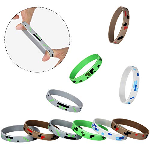 24 Pieces Pixelated Miner Crafting Style Character Wristband Bracelets Silicone Wristbands, Pixelated Theme Bracelet Designs for Mining Themed or Crafting Style Party Supplies (24 Pieces, Style 1) by Jovitec