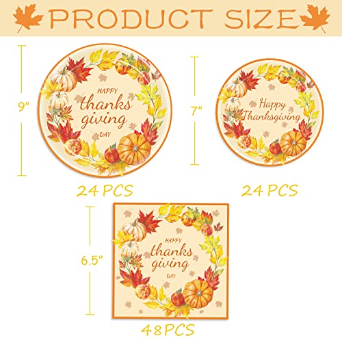 Thanksgiving Party Supplies Plates and Napkins Tableware Set Thanksgiving Party Decoration Supplies Fall Pumpkin Turkey Autumn Paper Plates Napkins for Thanksgiving Day, Serves 24 by 