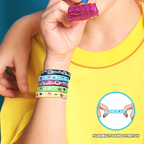 Robot Blocks Party Supplies,90 pcs Sandbox theme Party Favors for Kids include 10 Pins,10 Keychains,10 Silicone Wristbands,10 Finger Lights and 50 Stickers-Best for Fill Up the Birthday Gift Bags from NITELUO