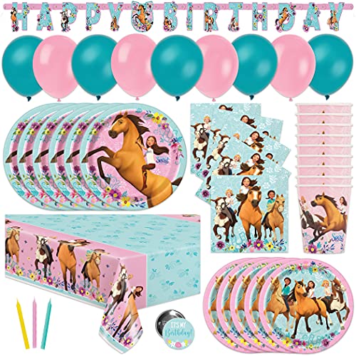 Spirit Riding Free Party Supplies and Decorations with Balloons for Spirit Birthday Party, Serves 16 Guests, Perfect for Girls and Boys, Easy Setup and Takedown with Banner, Table Cover, Plates, Napkins & More by Unique