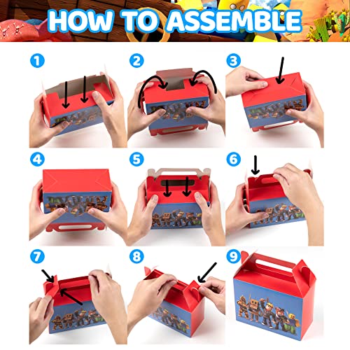 Robot Blocks Party Supplies,90 pcs Sandbox theme Party Favors for Kids include 10 Pins,10 Keychains,10 Silicone Wristbands,10 Finger Lights and 50 Stickers-Best for Fill Up the Birthday Gift Bags from NITELUO