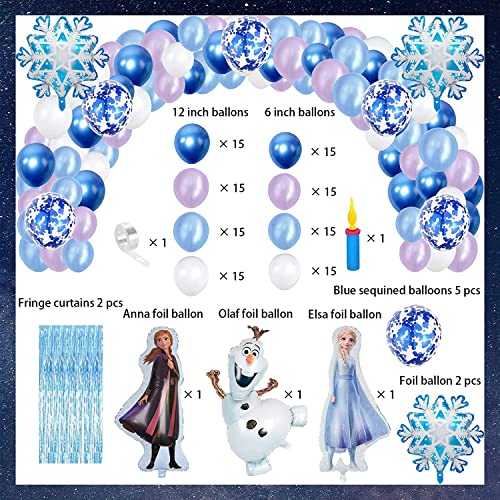 304 PCS Frozen Birthday Party Supplies Winter Wonderland Party Decorations Include Balloons, Backdrop, Gift Bags, Banner, Tablecloth, Plates, Cake Topper, Cupcake Topper for Boys Girls Kids from AGGERT