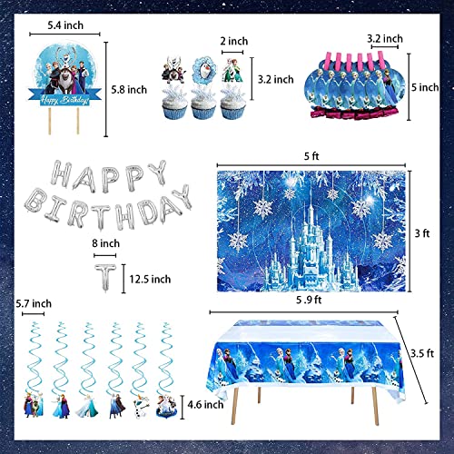 304 PCS Frozen Birthday Party Supplies Winter Wonderland Party Decorations Include Balloons, Backdrop, Gift Bags, Banner, Tablecloth, Plates, Cake Topper, Cupcake Topper for Boys Girls Kids from AGGERT