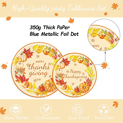 Thanksgiving Party Supplies Plates and Napkins Tableware Set Thanksgiving Party Decoration Supplies Fall Pumpkin Turkey Autumn Paper Plates Napkins for Thanksgiving Day, Serves 24 by 