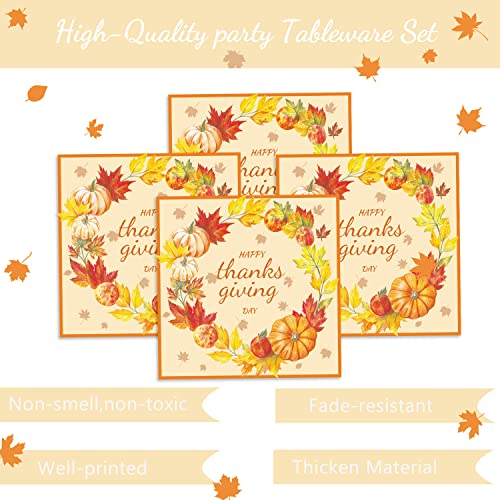 Thanksgiving Party Supplies Plates and Napkins Tableware Set Thanksgiving Party Decoration Supplies Fall Pumpkin Turkey Autumn Paper Plates Napkins for Thanksgiving Day, Serves 24 by 