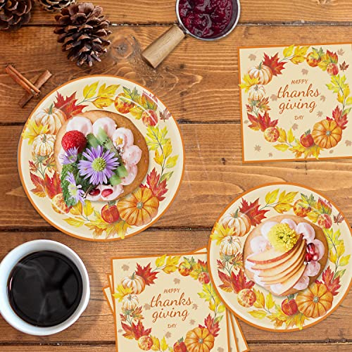 Thanksgiving Party Supplies Plates and Napkins Tableware Set Thanksgiving Party Decoration Supplies Fall Pumpkin Turkey Autumn Paper Plates Napkins for Thanksgiving Day, Serves 24 by 