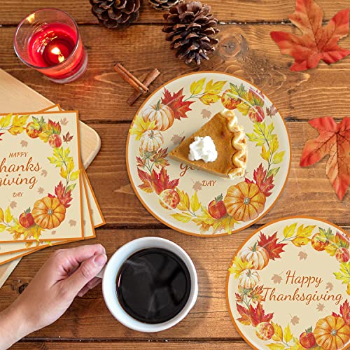 Thanksgiving Party Supplies Plates and Napkins Tableware Set Thanksgiving Party Decoration Supplies Fall Pumpkin Turkey Autumn Paper Plates Napkins for Thanksgiving Day, Serves 24 by 