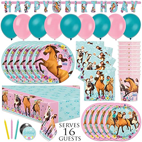 Spirit Riding Free Party Supplies and Decorations with Balloons for Spirit Birthday Party, Serves 16 Guests, Perfect for Girls and Boys, Easy Setup and Takedown with Banner, Table Cover, Plates, Napkins & More by Unique