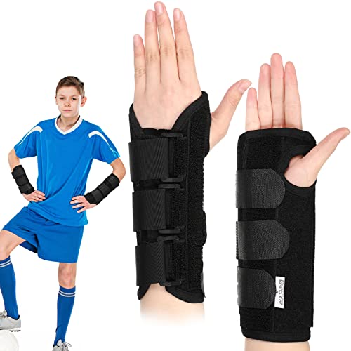2 Pcs Wrist Brace for Kids Youth Carpal Tunnel Black Splints Wrist Brace Night Support with Adjustable Compression Straps for Children Sports Sleep (Age 8-12) from Konohan