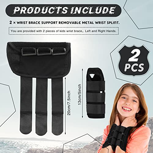 2 Pcs Wrist Brace for Kids Youth Carpal Tunnel Black Splints Wrist Brace Night Support with Adjustable Compression Straps for Children Sports Sleep (Age 8-12) from Konohan
