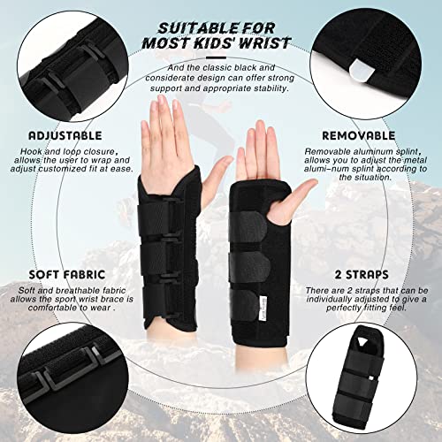 2 Pcs Wrist Brace for Kids Youth Carpal Tunnel Black Splints Wrist Brace Night Support with Adjustable Compression Straps for Children Sports Sleep (Age 8-12) from Konohan