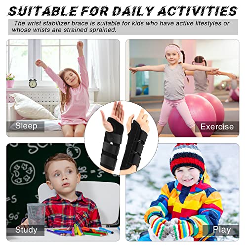 2 Pcs Wrist Brace for Kids Youth Carpal Tunnel Black Splints Wrist Brace Night Support with Adjustable Compression Straps for Children Sports Sleep (Age 8-12) from Konohan