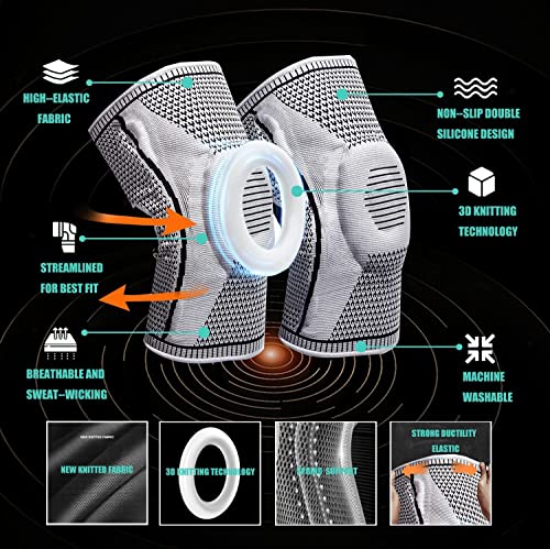 BLLYS 2Pack Ultra Knee Elite Knee Compression Sleeve | Medical Grade Knee Pads for Running, Meniscus Tear, ACL, Arthritis, Joint Pain Relief (Large, Gray) by BLUSDGB