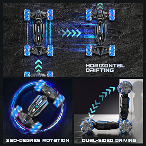 BEZGAR TD161 RC Car Stunt Car 4WD 2.4GHz Offroad Rc Truck Remote Control Car-Double Sided 360Â° Rotating,LED Light,Music ï¼Tail Spray,40mins Playing,Gift Toy 6 7 8 9 10 11 12 Year Old Boys Girls Kids from BEZGAR