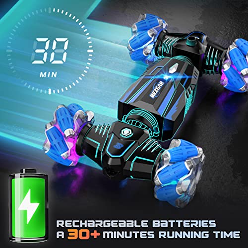 BEZGAR TD161 RC Car Stunt Car 4WD 2.4GHz Offroad Rc Truck Remote Control Car-Double Sided 360Â° Rotating,LED Light,Music ï¼Tail Spray,40mins Playing,Gift Toy 6 7 8 9 10 11 12 Year Old Boys Girls Kids from BEZGAR