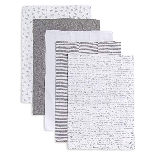 Burt's Bees Baby - 5 Pack of Burp Cloths, 100% Organic Cotton (1 Cloud, 1 Solid Color, 1 Honey Bee Print, 1 Stripe, 1 Alphabet Bee Print, Heather Grey) from Burt's Bees Baby