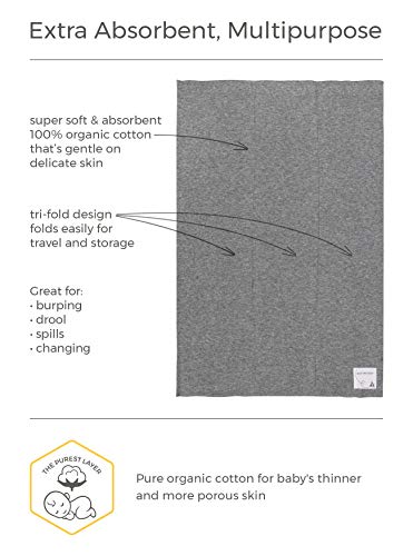 Burt's Bees Baby - 5 Pack of Burp Cloths, 100% Organic Cotton (1 Cloud, 1 Solid Color, 1 Honey Bee Print, 1 Stripe, 1 Alphabet Bee Print, Heather Grey) from Burt's Bees Baby