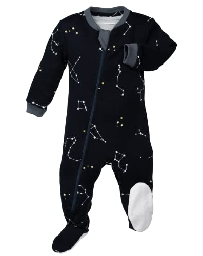 ZippyJamz â Zipper Organic Sleeper Footed Onesies Sleeper Baby Pajamas with Inseam Zipper (Galaxy Love - Navy, 3-6 months) from 