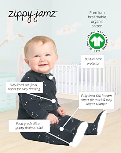 ZippyJamz â Zipper Organic Sleeper Footed Onesies Sleeper Baby Pajamas with Inseam Zipper (Galaxy Love - Navy, 3-6 months) from 