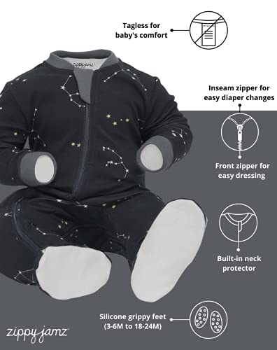 ZippyJamz â Zipper Organic Sleeper Footed Onesies Sleeper Baby Pajamas with Inseam Zipper (Galaxy Love - Navy, 3-6 months) from 