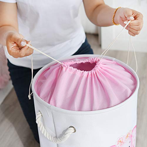 INough Laundry Baskets Pink Hamper Elephant Basket for Kids, Baby Laundry Basket,Large Collapsible Laundry Hamper with Handles Waterproof Round Linen Storage Basket for Toddler (Pink Elephant) by INough