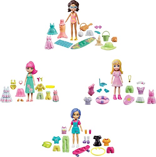 âPolly Pocket Splashinâ Style Fashion Pack, Four 3-in Dolls: Polly, Shani, Margot and Bella, Each Doll Has 13 to 15 Outfits & Accessories for Water Play Fun, For Ages 4 Years Old & Up from Mattel