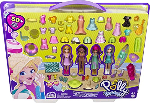 âPolly Pocket Splashinâ Style Fashion Pack, Four 3-in Dolls: Polly, Shani, Margot and Bella, Each Doll Has 13 to 15 Outfits & Accessories for Water Play Fun, For Ages 4 Years Old & Up from Mattel