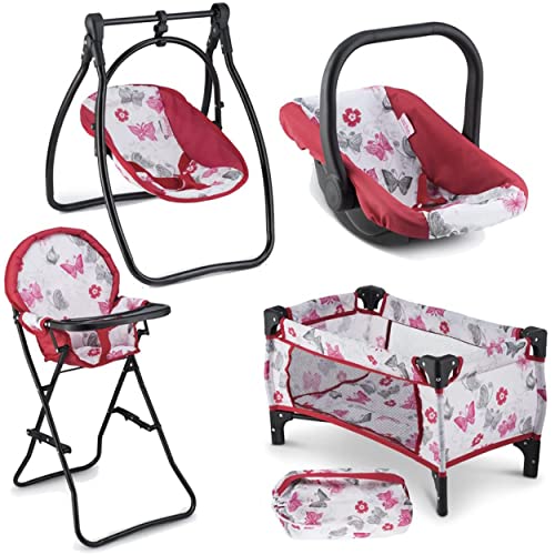 Litti Pritti 4 Piece Set Baby Doll Accessories - Includes Baby Doll Swing, Baby Doll High Chair, Doll Pack N Play, Baby Doll Carrier â 18 inch Doll Accessories for 3 Year Old Girls and Up from Litti Pritti